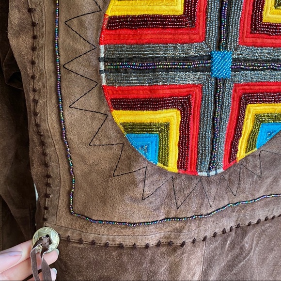 Vintage 90s S/M Rainbow Boho Suede Leather Jacket - Picture 2 of 8